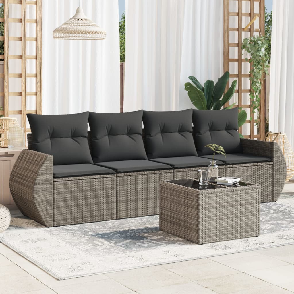 5-tlg. Garten-Sofagarnitur mit Kissen Grau Poly Rattan 5-tlg. Garten-Sofagarnitur mit Kissen Grau Poly Rattan