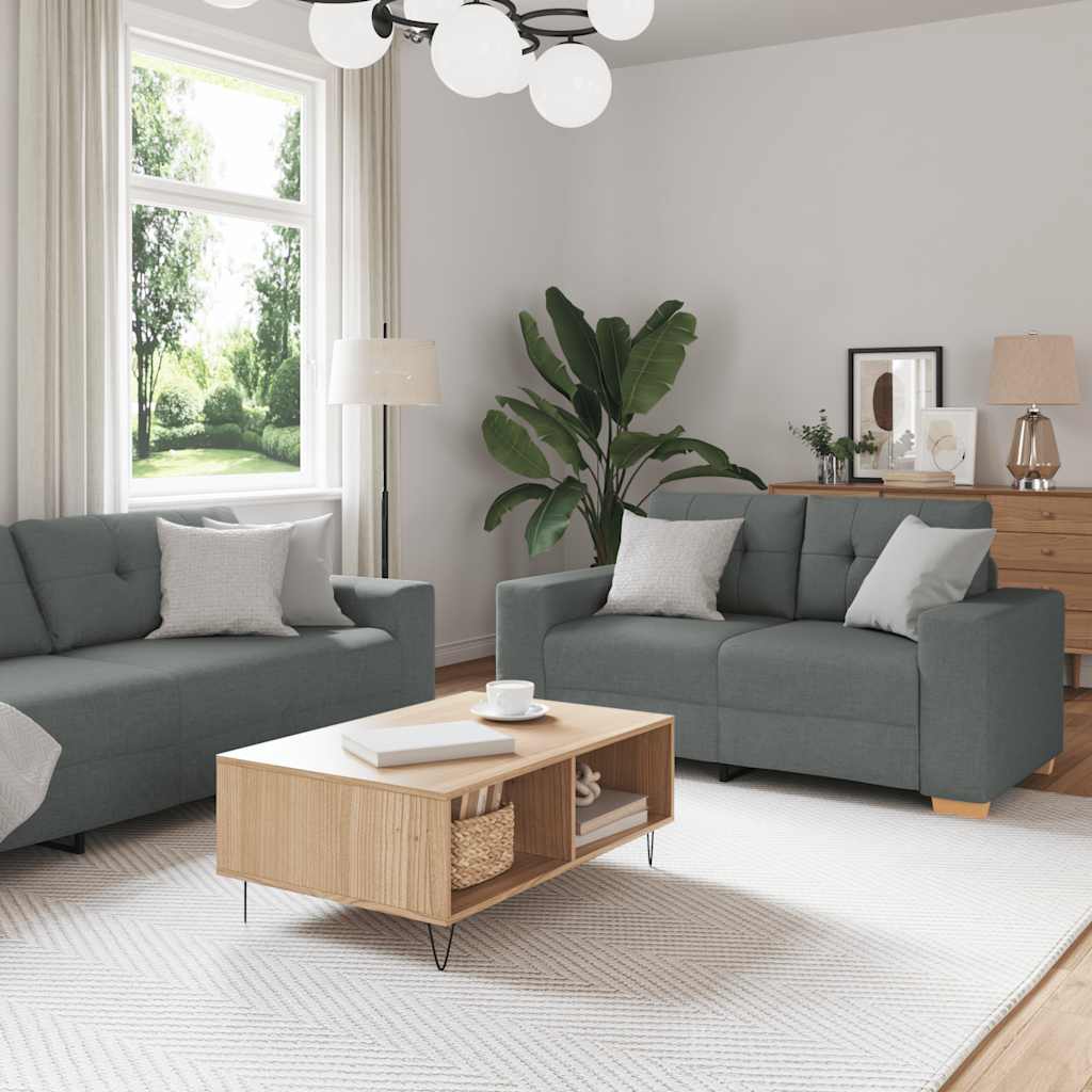 2-teiliges Sofa-Set mit Kissen, dunkelgrauer Stoff 2-teiliges Sofa-Set mit Kissen, dunkelgrauer Stoff