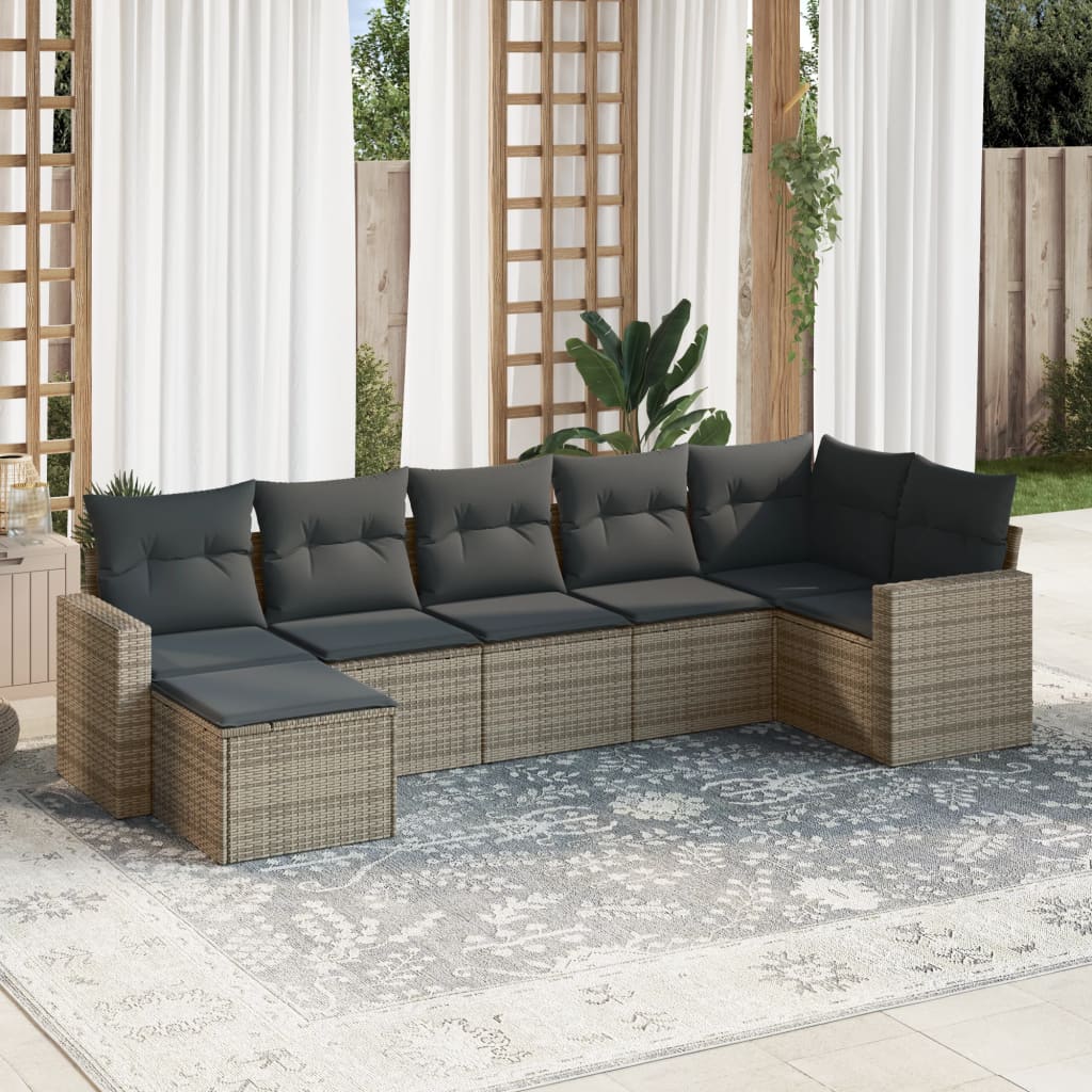 7-tlg. Garten-Sofagarnitur mit Kissen Grau Poly Rattan 7-tlg. Garten-Sofagarnitur mit Kissen Grau Poly Rattan