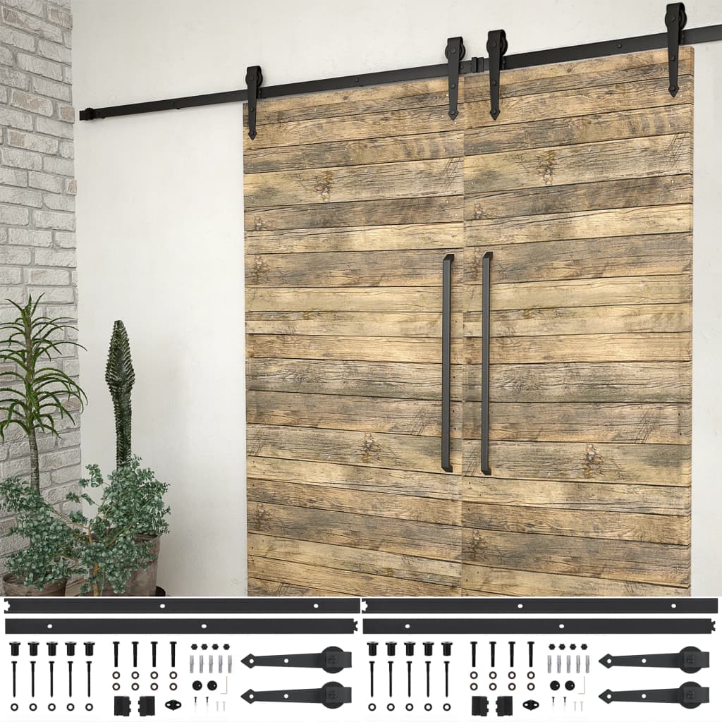 Schiebetür-Beschlagsätze 2 Stk. 200 cm Stahl Schwarz Schiebetür-Beschlagsätze 2 Stk. 200 cm Stahl Schwarz