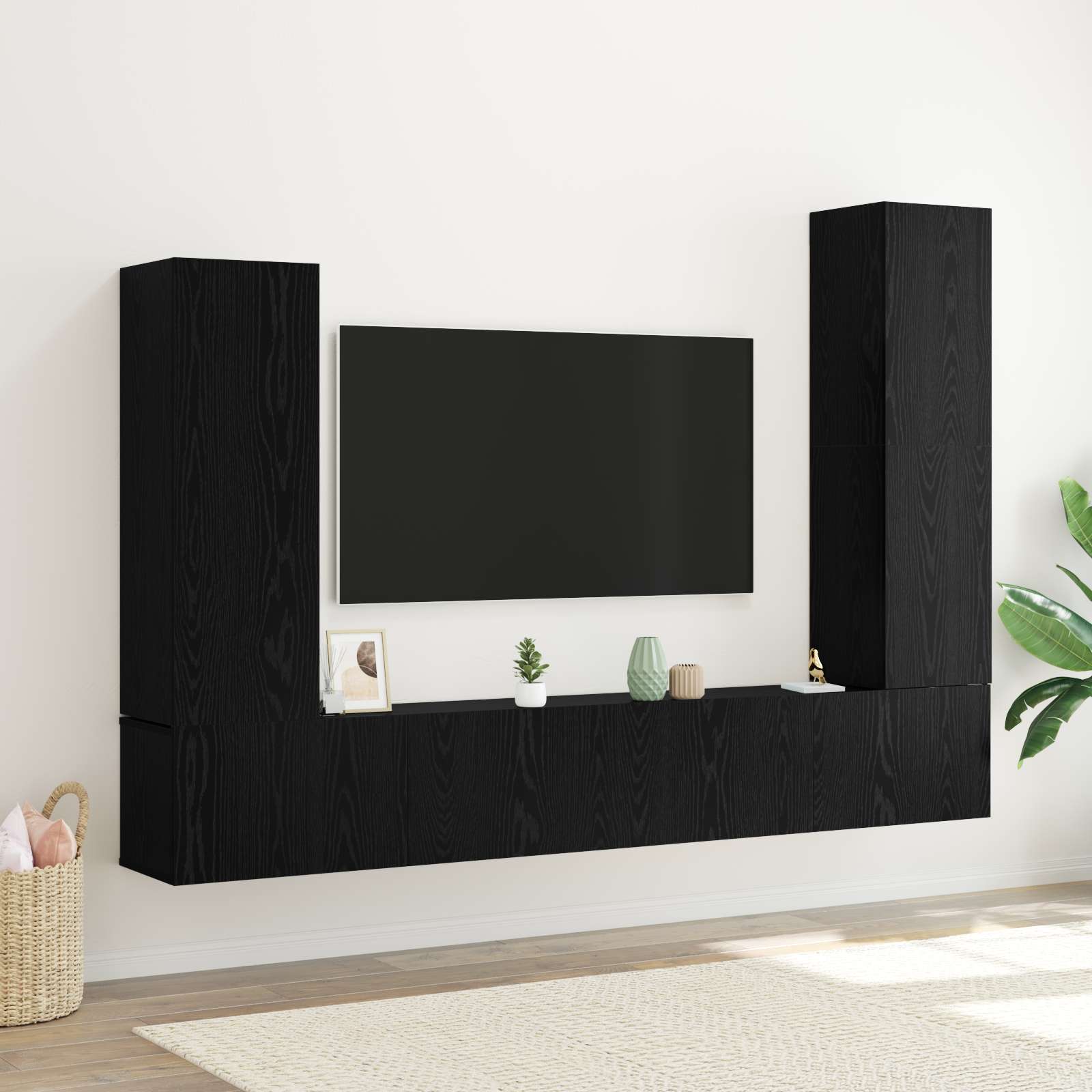 4-teiliges TV-Schrank Set Wandmontiert Schwarze Eiche Engineered Wood Produktmanagementsystem 4-teiliges TV-Schrank Set Wandmontiert Schwarze Eiche Engineered Wood Produktmanagementsystem