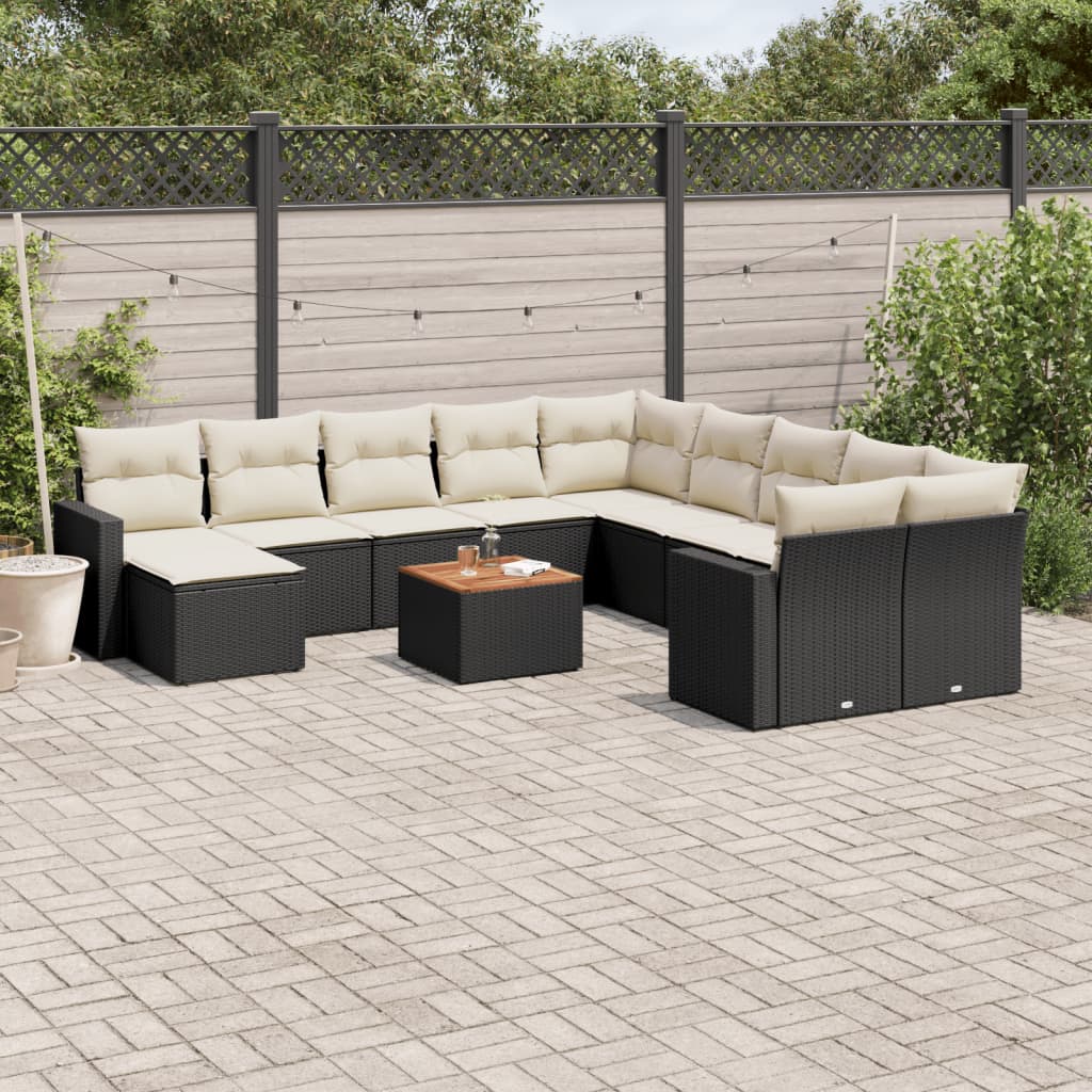 12-tlg. Garten-Sofagarnitur mit Kissen Schwarz Poly Rattan 12-tlg. Garten-Sofagarnitur mit Kissen Schwarz Poly Rattan