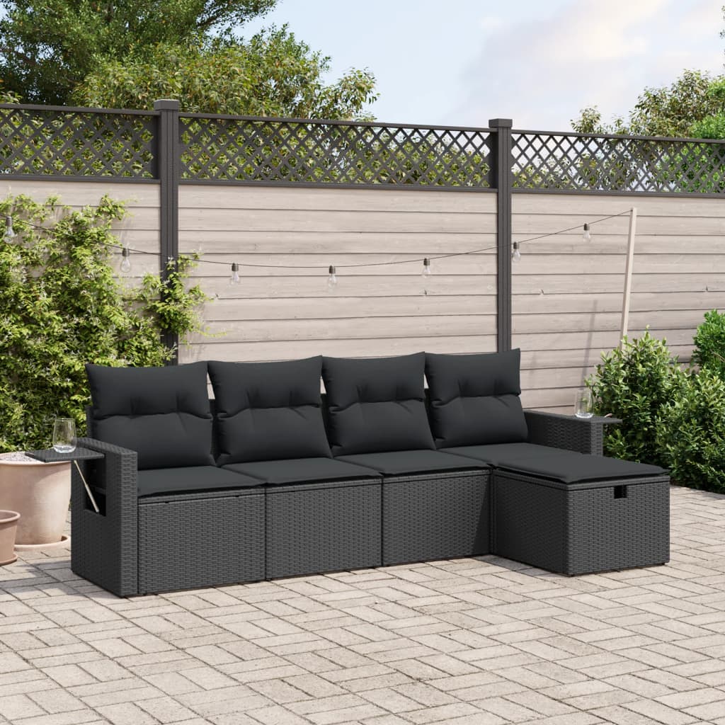 5-tlg. Garten-Sofagarnitur mit Kissen Schwarz Poly Rattan 5-tlg. Garten-Sofagarnitur mit Kissen Schwarz Poly Rattan
