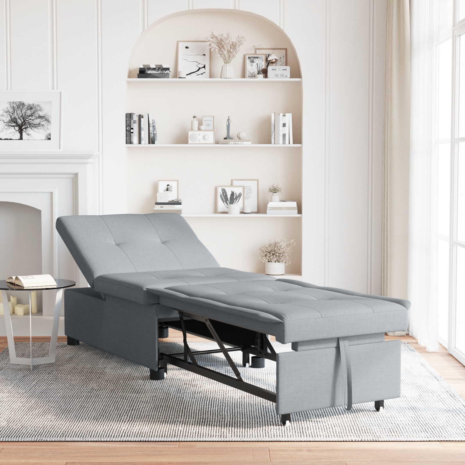 3-in-1 Sofa-Bett – Ausziehbares Design aus hellem grau Stoff 3-in-1 Sofa-Bett – Ausziehbares Design aus hellem grau Stoff