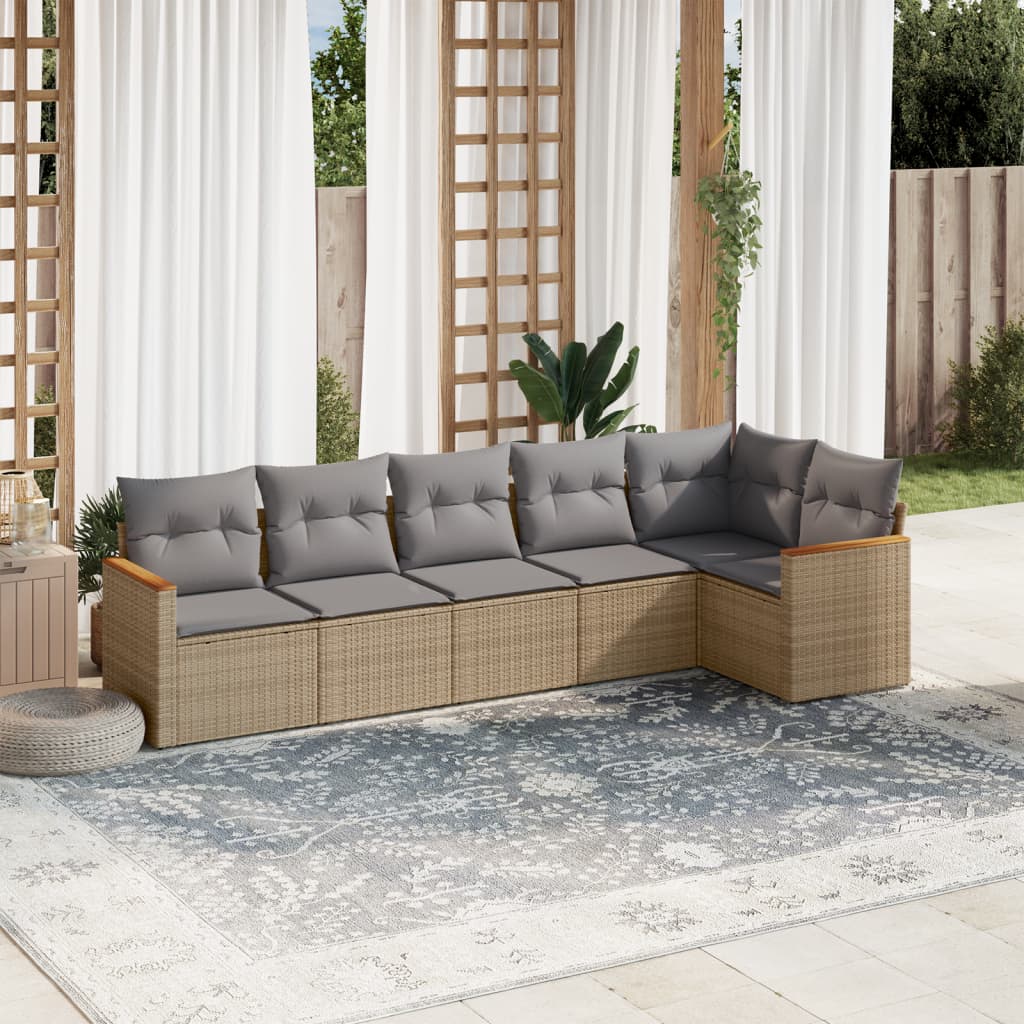 6-tlg. Garten-Sofagarnitur mit Kissen Beige Poly Rattan 6-tlg. Garten-Sofagarnitur mit Kissen Beige Poly Rattan