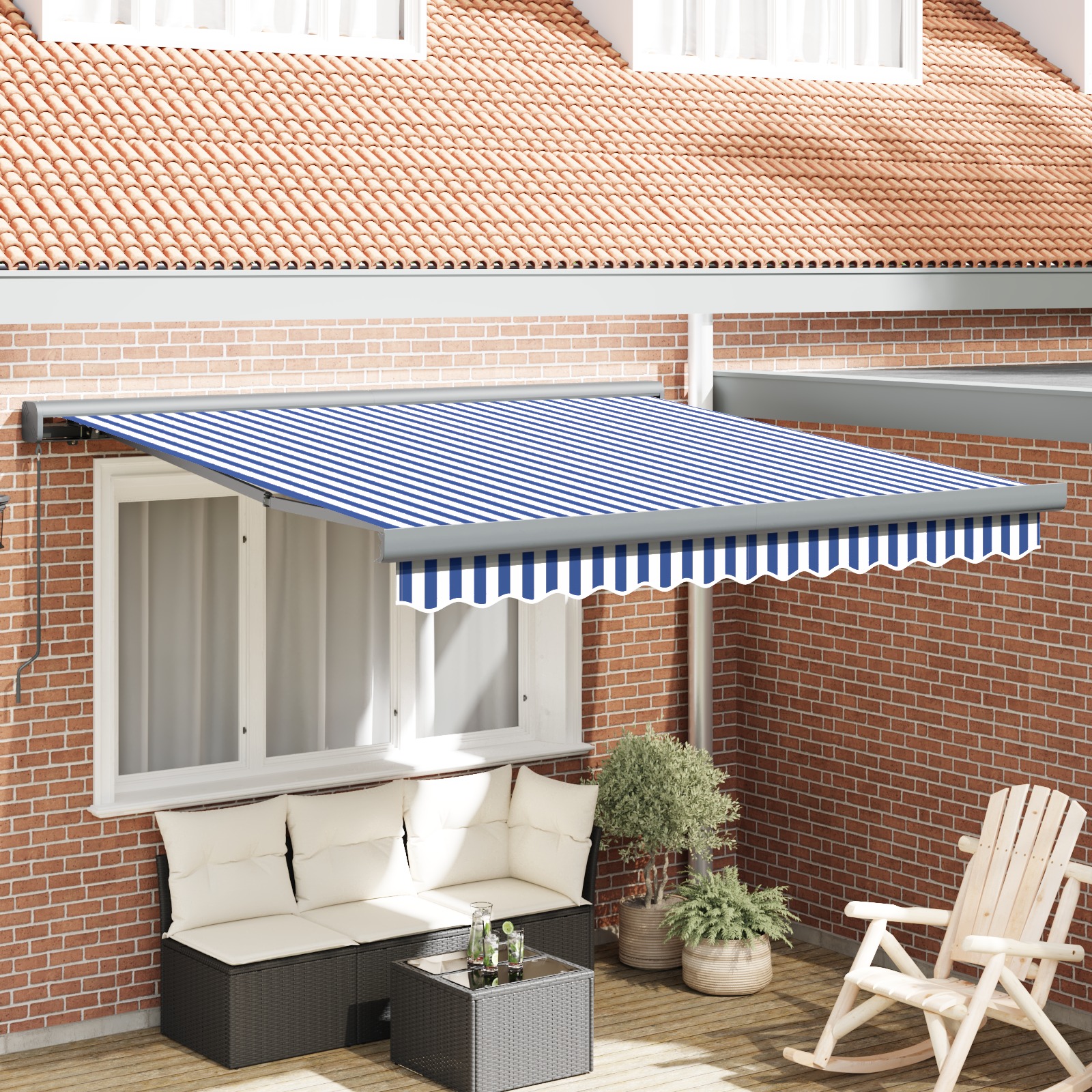 Manuelle ausziehbare Markise Blau und Weiß 300x250 cm Manuelle ausziehbare Markise Blau und Weiß 300x250 cm
