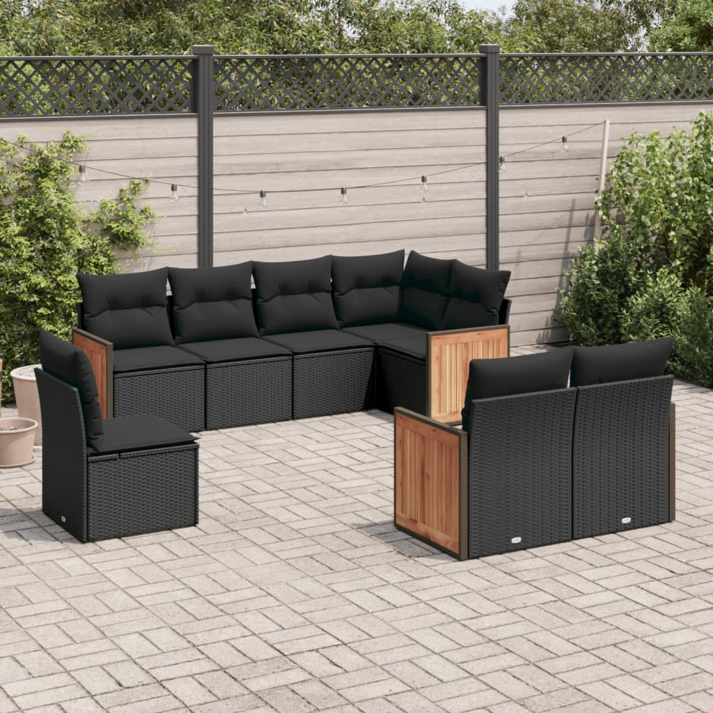 8-tlg. Garten-Sofagarnitur mit Kissen Schwarz Poly Rattan 8-tlg. Garten-Sofagarnitur mit Kissen Schwarz Poly Rattan