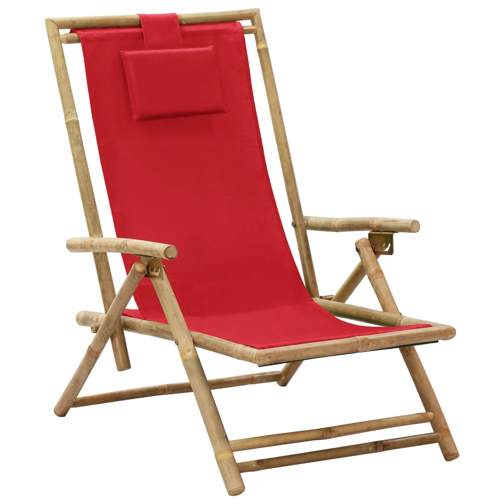 Relaxstuhl Verstellbar Rot Bambus und Stoff Relaxstuhl Verstellbar Rot Bambus und Stoff