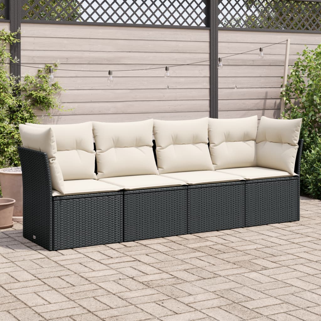 4-tlg. Garten-Sofagarnitur mit Kissen Schwarz Poly Rattan 4-tlg. Garten-Sofagarnitur mit Kissen Schwarz Poly Rattan