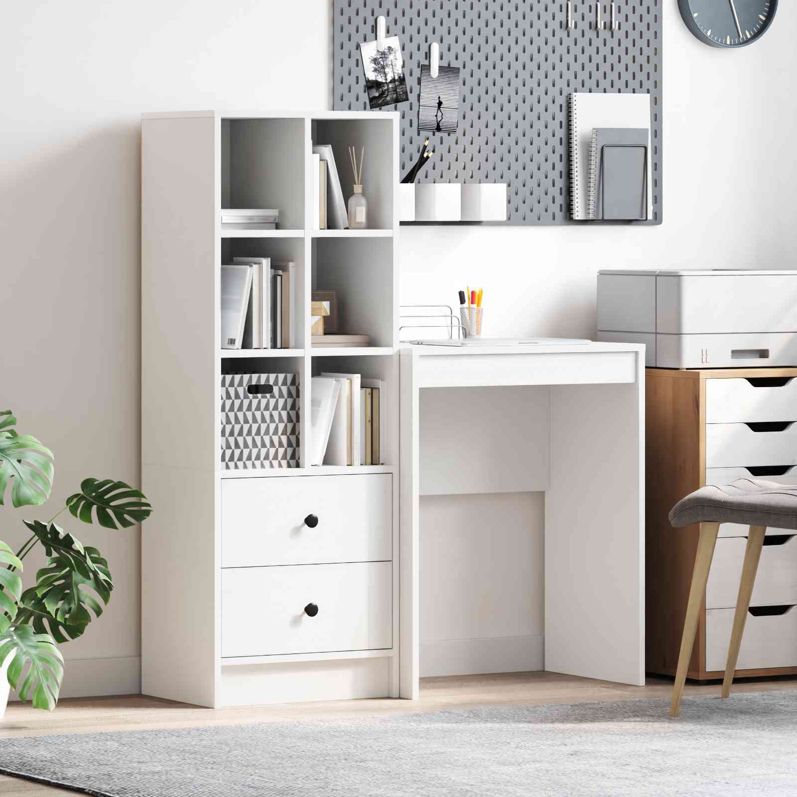 Schreibtisch mit Stauraum Weiß Holzwerkstoff Schreibtisch mit Stauraum Weiß Holzwerkstoff