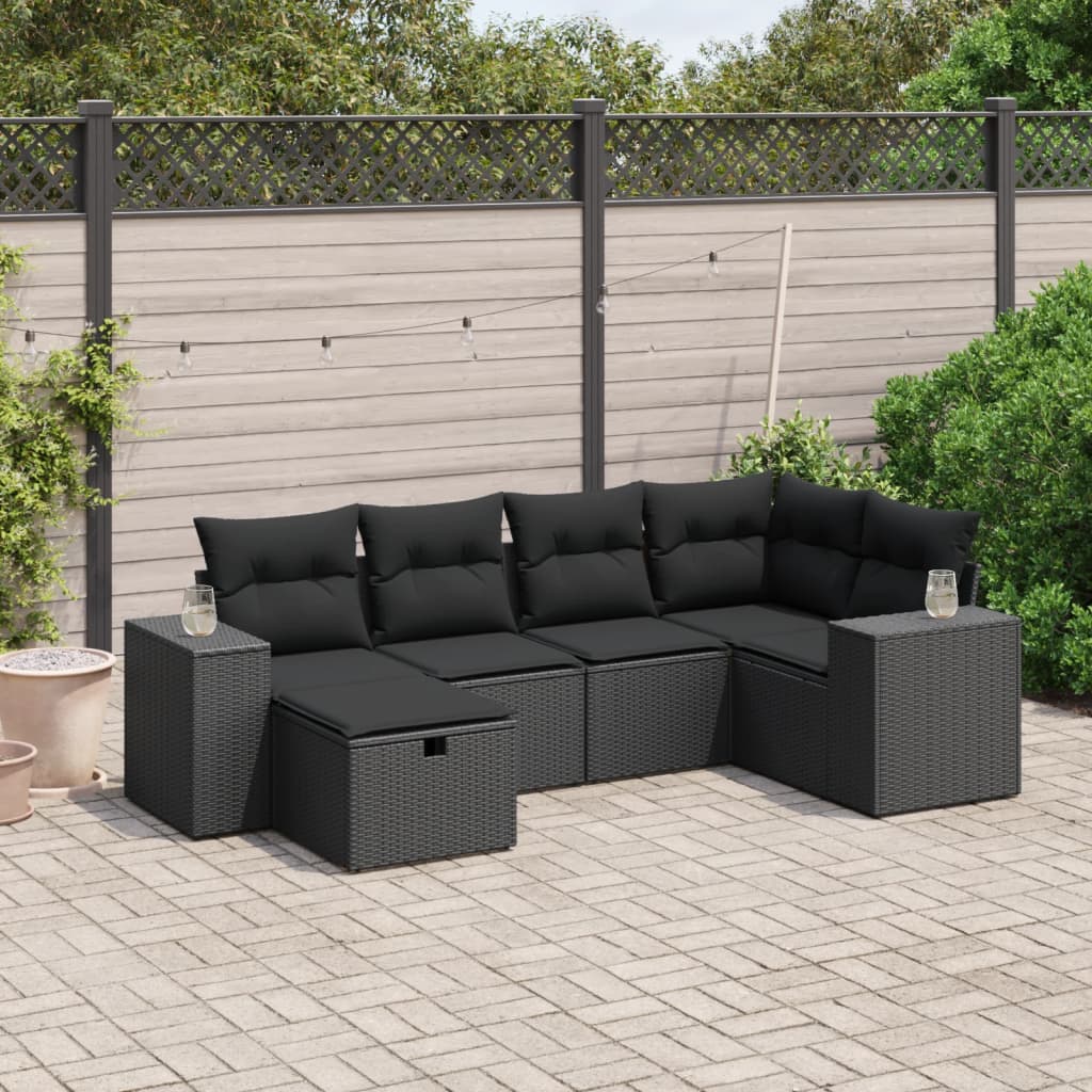 6-tlg. Garten-Sofagarnitur mit Kissen Schwarz Poly Rattan 6-tlg. Garten-Sofagarnitur mit Kissen Schwarz Poly Rattan