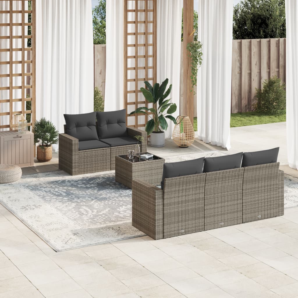 6-tlg. Garten-Sofagarnitur mit Kissen Grau Poly Rattan 6-tlg. Garten-Sofagarnitur mit Kissen Grau Poly Rattan