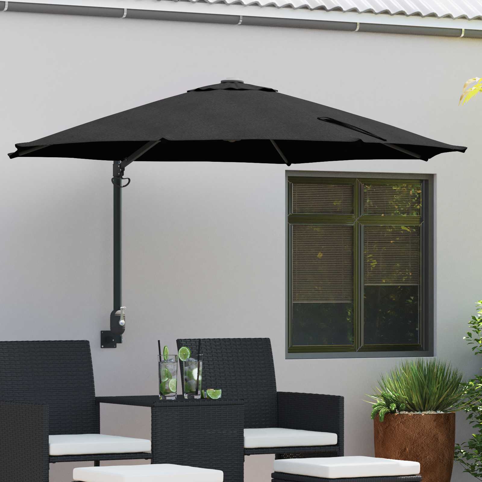 Terrassenschirm Schwarz Polyester, pulverbeschichteter Stahl Groß Terrassenschirm Schwarz Polyester, pulverbeschichteter Stahl Groß