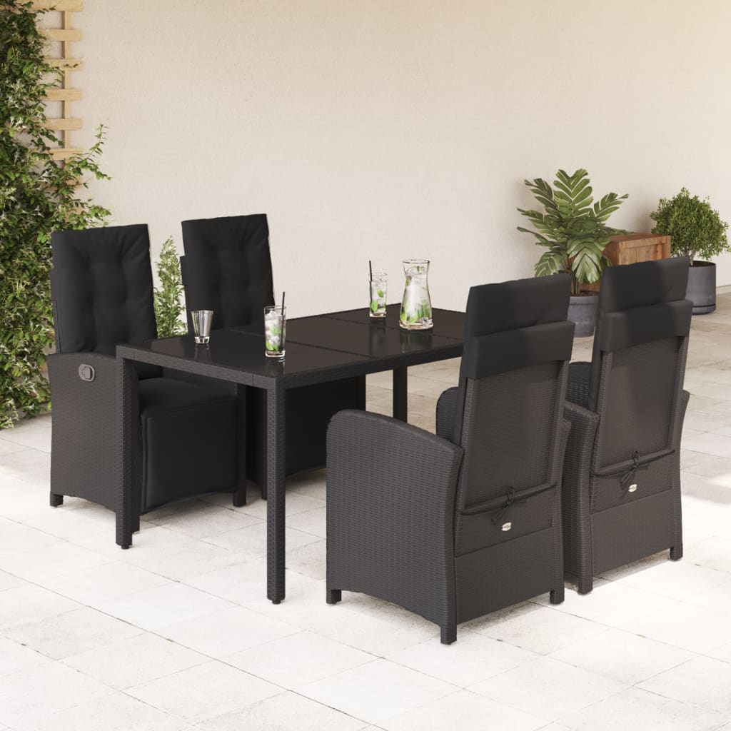 5-tlg. Garten-Essgruppe mit Kissen Schwarz Poly Rattan 5-tlg. Garten-Essgruppe mit Kissen Schwarz Poly Rattan
