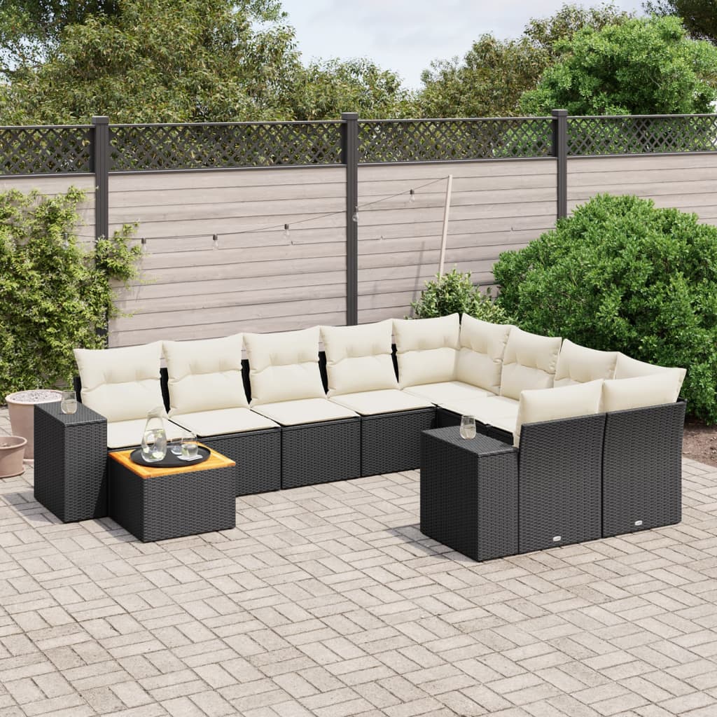 10-tlg. Garten-Sofagarnitur mit Kissen Schwarz Poly Rattan 10-tlg. Garten-Sofagarnitur mit Kissen Schwarz Poly Rattan