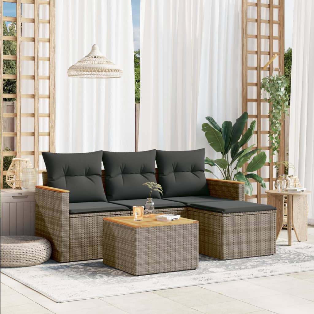 5-tlg. Garten-Sofagarnitur mit Kissen Grau Poly Rattan 5-tlg. Garten-Sofagarnitur mit Kissen Grau Poly Rattan