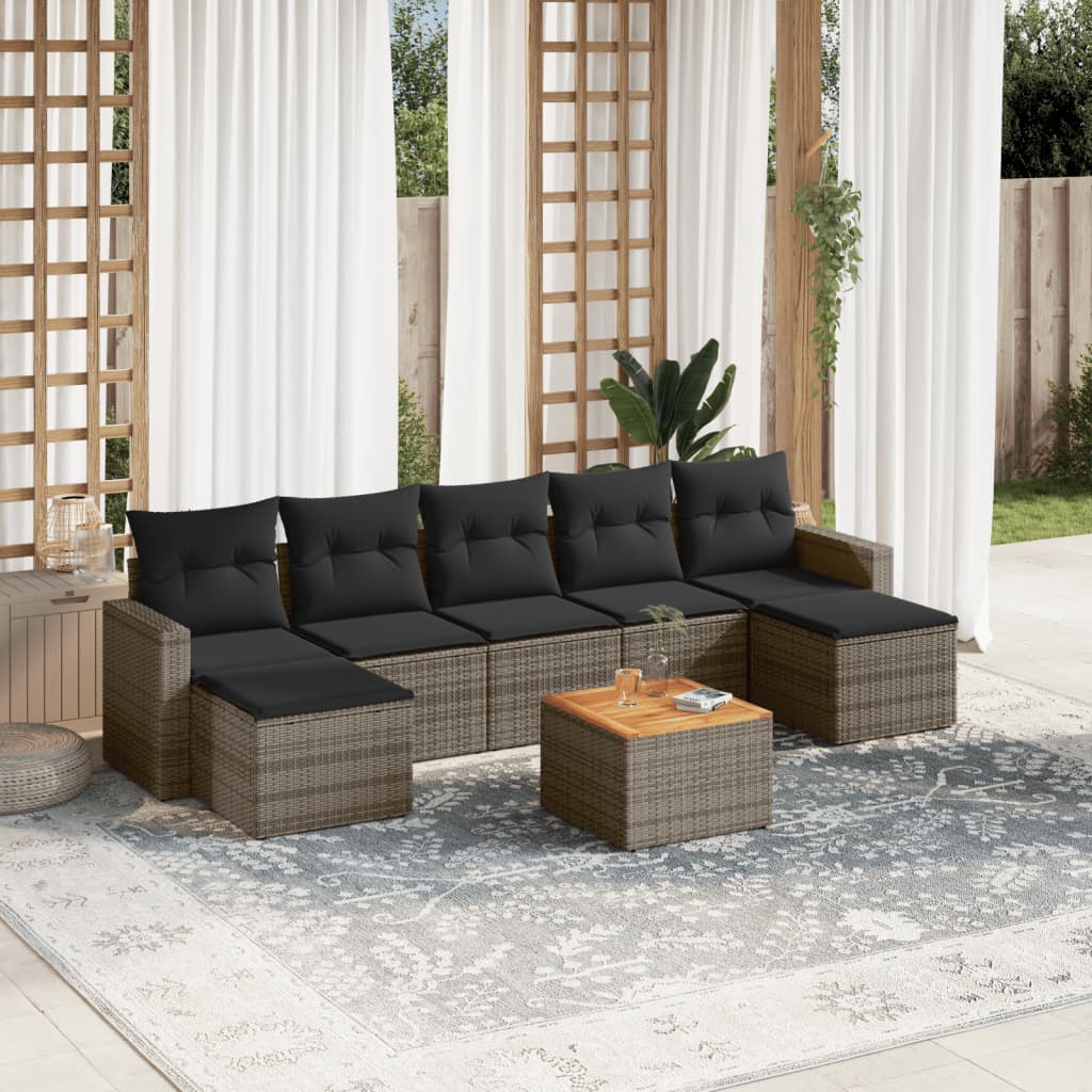 8-tlg. Garten-Sofagarnitur mit Kissen Grau Poly Rattan 8-tlg. Garten-Sofagarnitur mit Kissen Grau Poly Rattan