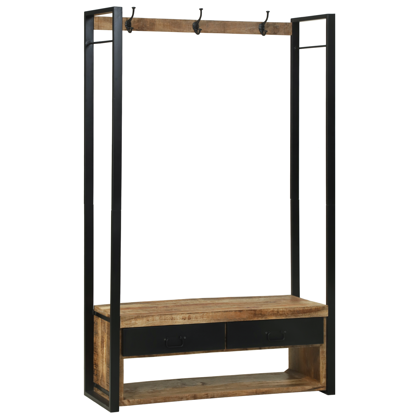 Kleiderständer mit Haken und Regalen 110x40x179 cm Massives raues Mangoholz Kleiderständer mit Haken und Regalen 110x40x179 cm Massives raues Mangoholz