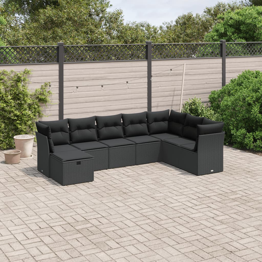 8-tlg. Garten-Sofagarnitur mit Kissen Schwarz Poly Rattan 8-tlg. Garten-Sofagarnitur mit Kissen Schwarz Poly Rattan