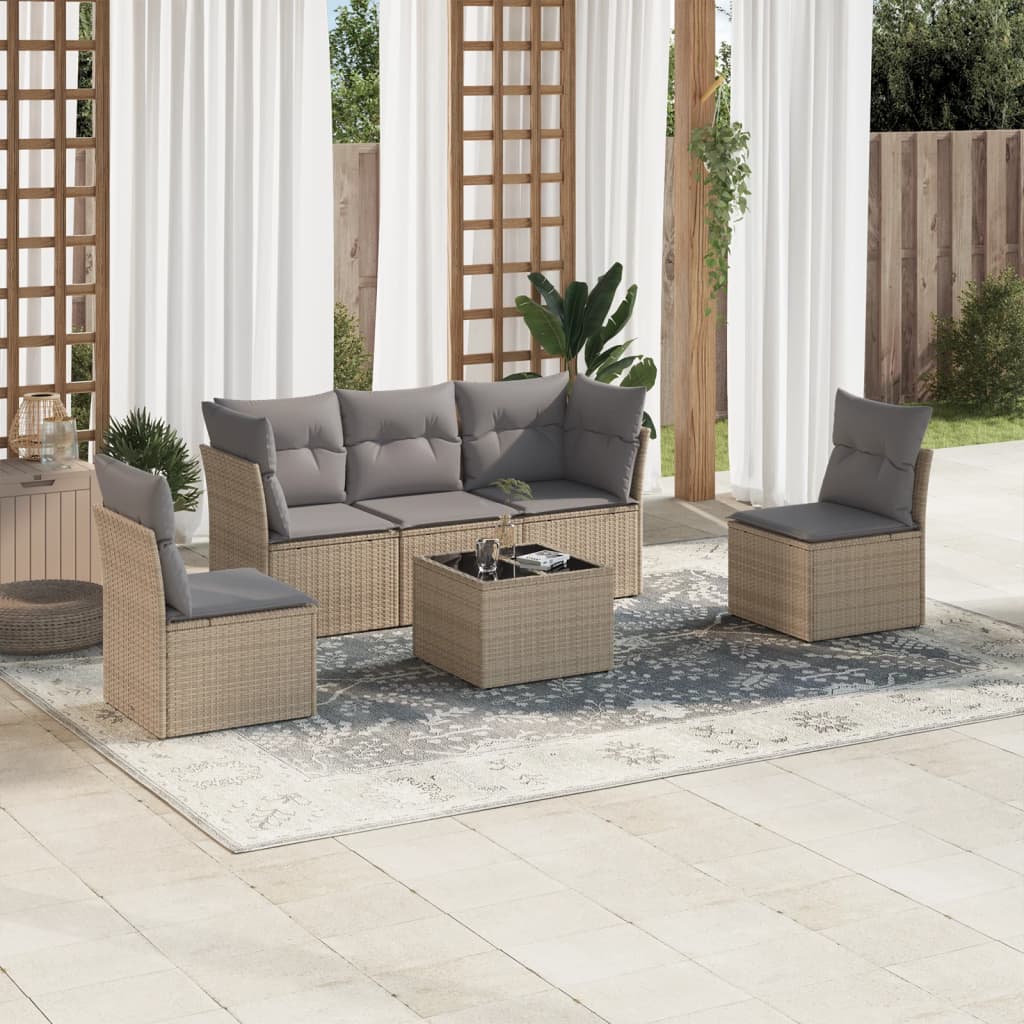 6-tlg. Garten-Sofagarnitur mit Kissen Beige Poly Rattan 6-tlg. Garten-Sofagarnitur mit Kissen Beige Poly Rattan