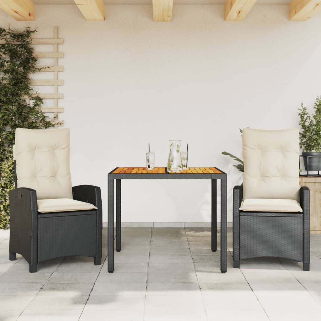 3-tlg. Garten-Essgruppe mit Kissen Schwarz Poly Rattan 3-tlg. Garten-Essgruppe mit Kissen Schwarz Poly Rattan