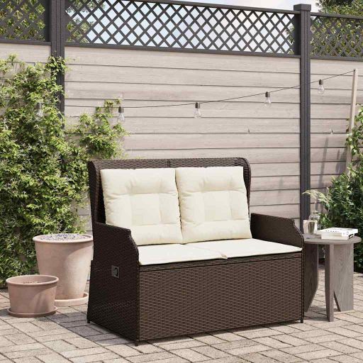 Gartenbank mit Kissen Braun Poly Rattan Gartenbank mit Kissen Braun Poly Rattan