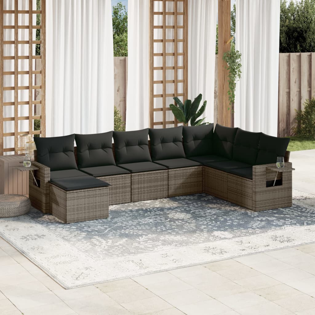 8-tlg. Garten-Sofagarnitur mit Kissen Grau Poly Rattan 8-tlg. Garten-Sofagarnitur mit Kissen Grau Poly Rattan