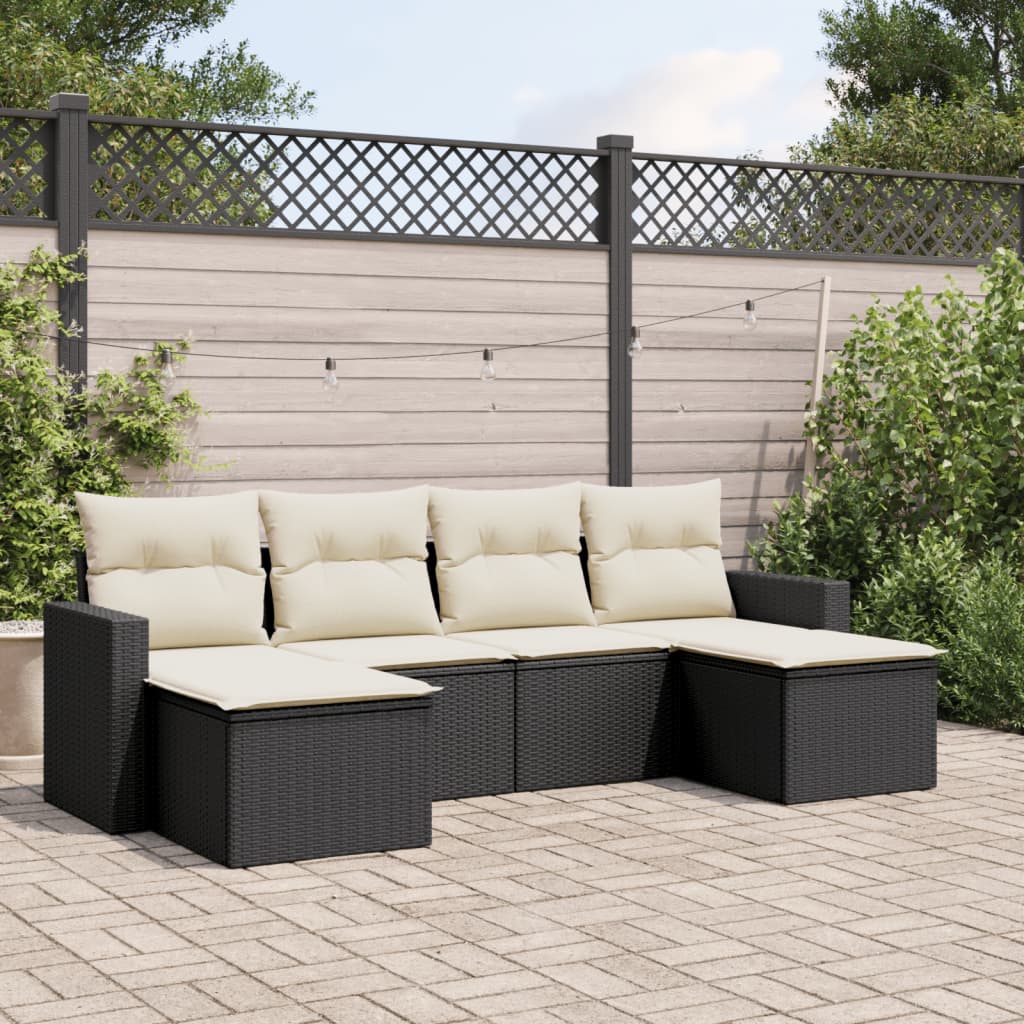 6-tlg. Garten-Sofagarnitur mit Kissen Schwarz Poly Rattan 6-tlg. Garten-Sofagarnitur mit Kissen Schwarz Poly Rattan