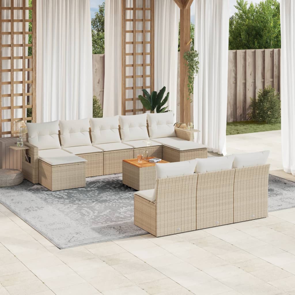 11-tlg. Garten-Sofagarnitur mit Kissen Beige Poly Rattan 11-tlg. Garten-Sofagarnitur mit Kissen Beige Poly Rattan
