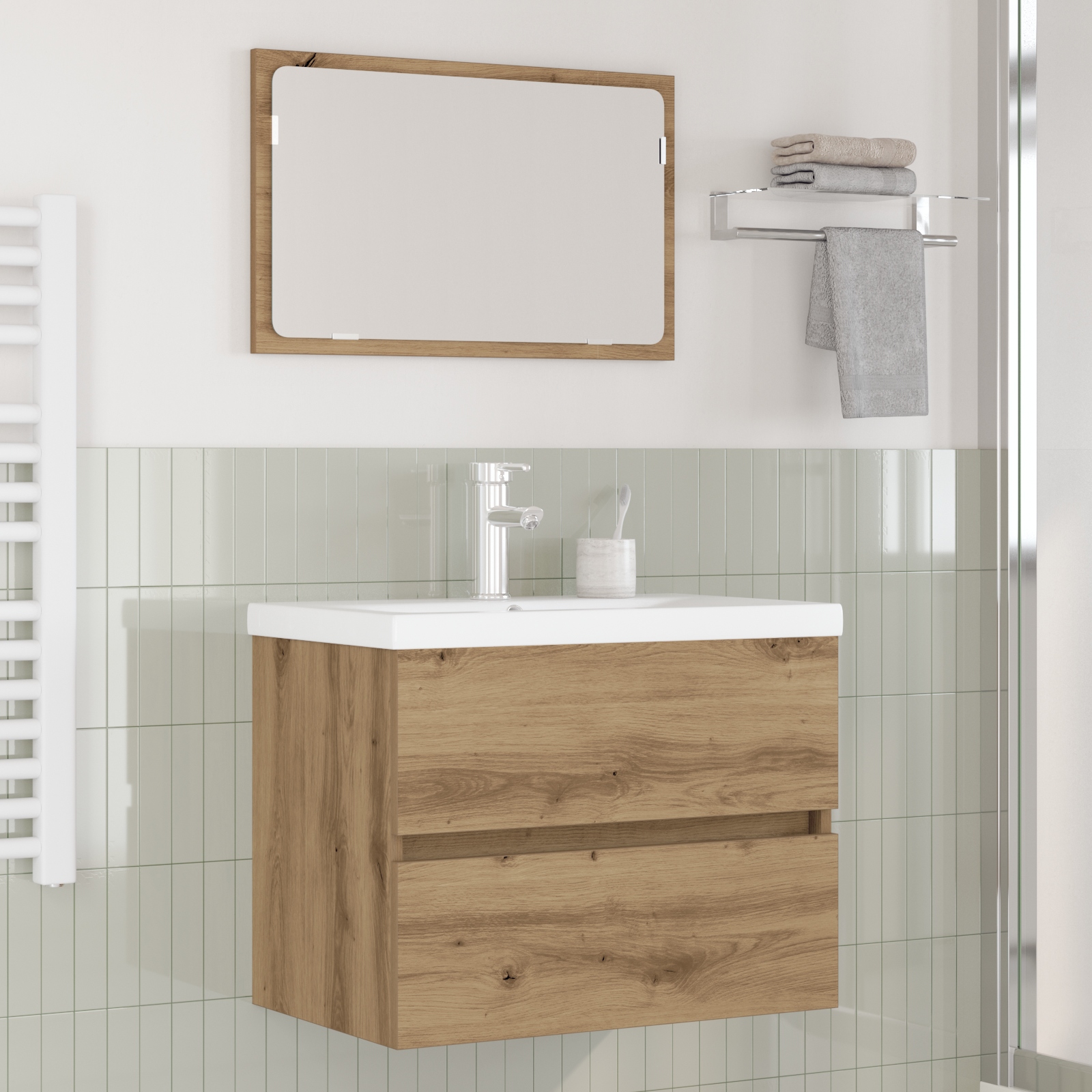 Badezimmermöbel Set 3 pcs Schwarze Eiche 60 x 38.5 x 45 cm Badezimmermöbel Set 3 pcs Schwarze Eiche 60 x 38.5 x 45 cm
