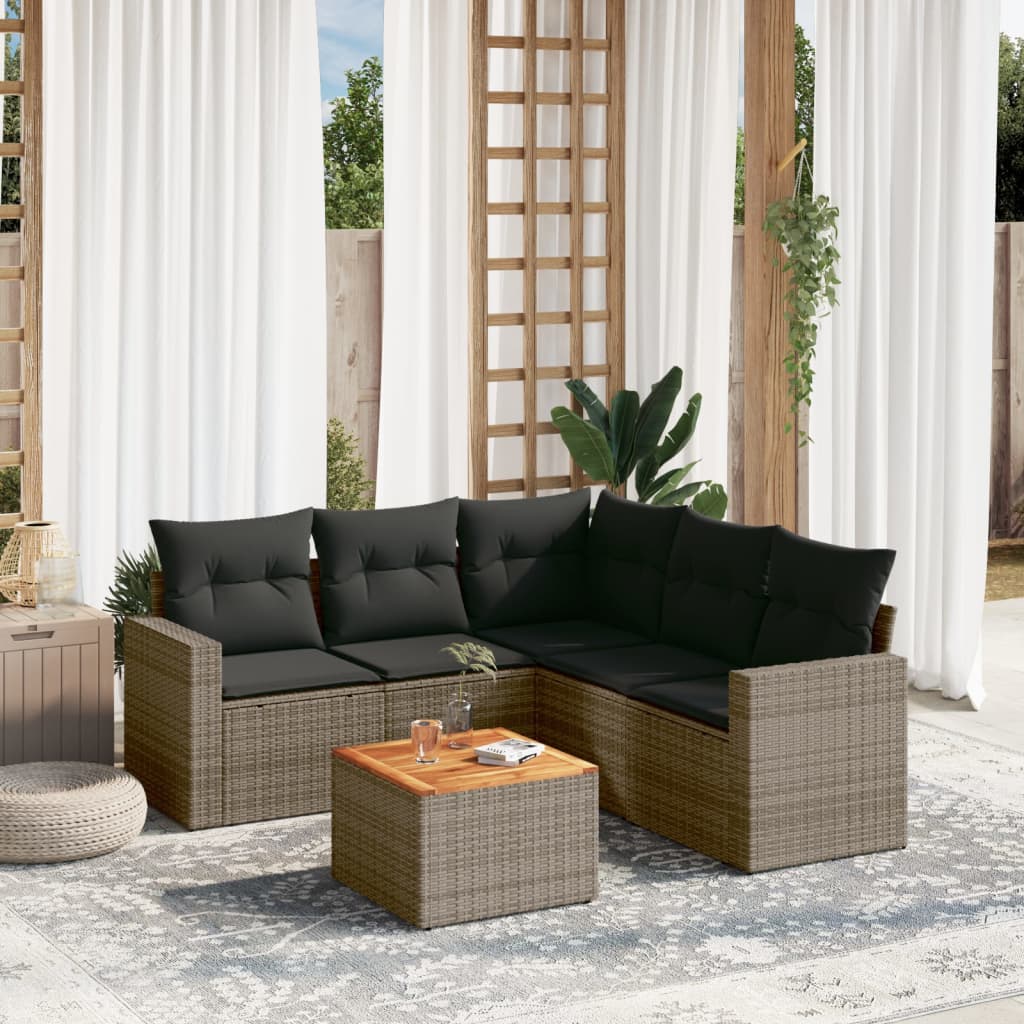 6-tlg. Garten-Sofagarnitur mit Kissen Grau Poly Rattan 6-tlg. Garten-Sofagarnitur mit Kissen Grau Poly Rattan