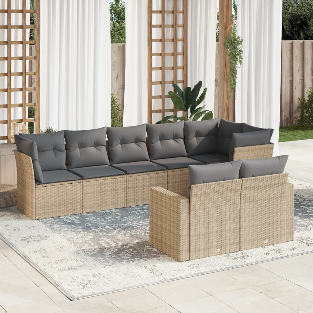 8-tlg. Garten-Sofagarnitur mit Kissen Beige Poly Rattan 8-tlg. Garten-Sofagarnitur mit Kissen Beige Poly Rattan