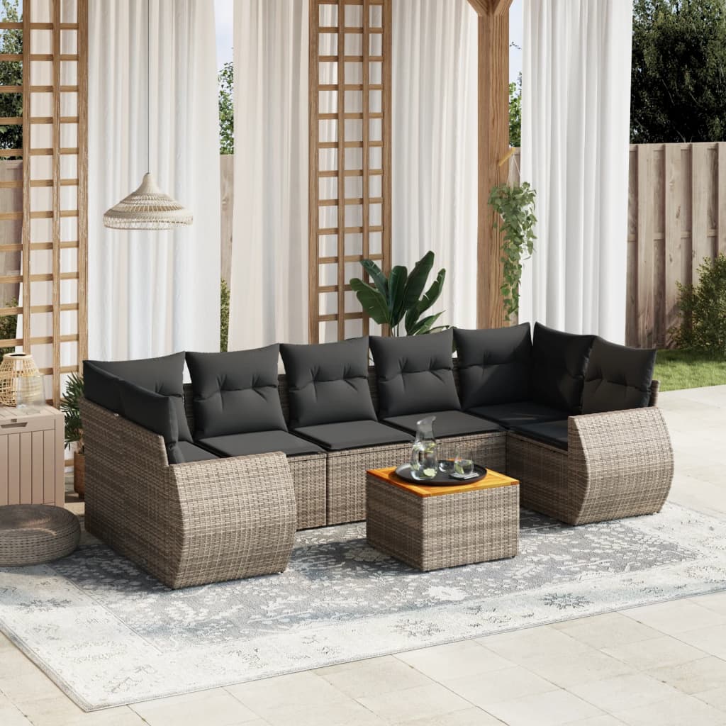 8-tlg. Garten-Sofagarnitur mit Kissen Grau Poly Rattan 8-tlg. Garten-Sofagarnitur mit Kissen Grau Poly Rattan