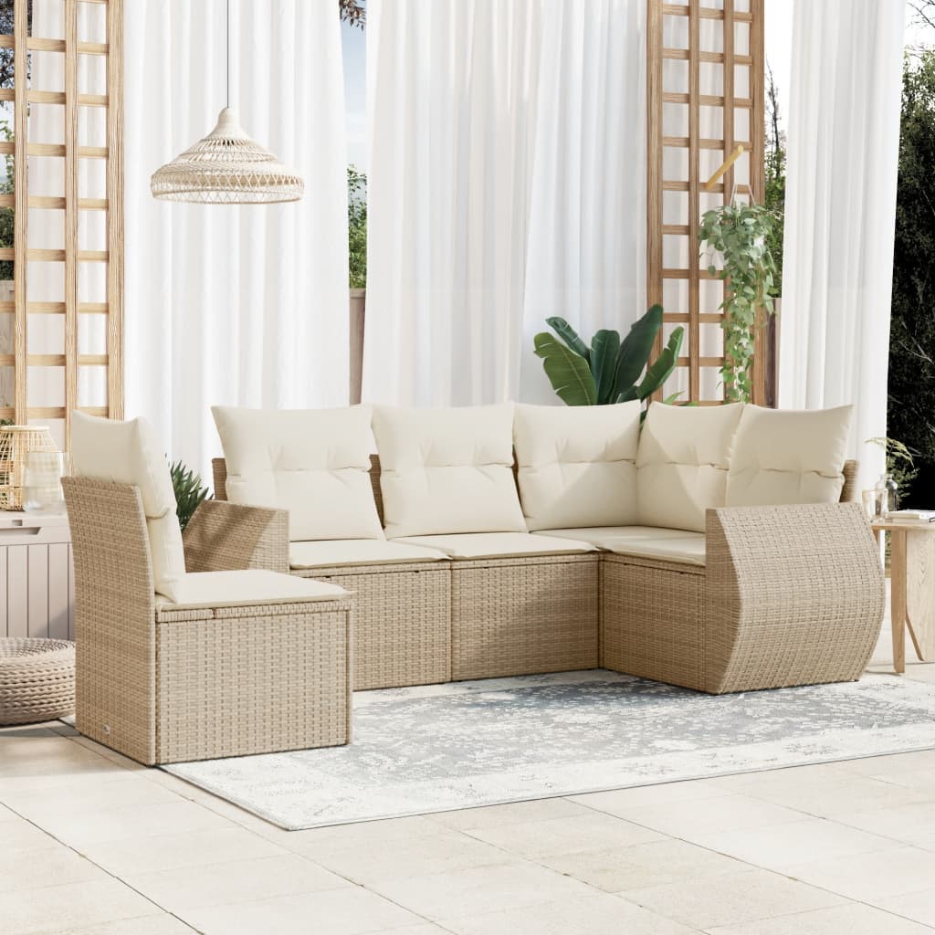 5-tlg. Garten-Sofagarnitur mit Kissen Beige Poly Rattan 5-tlg. Garten-Sofagarnitur mit Kissen Beige Poly Rattan