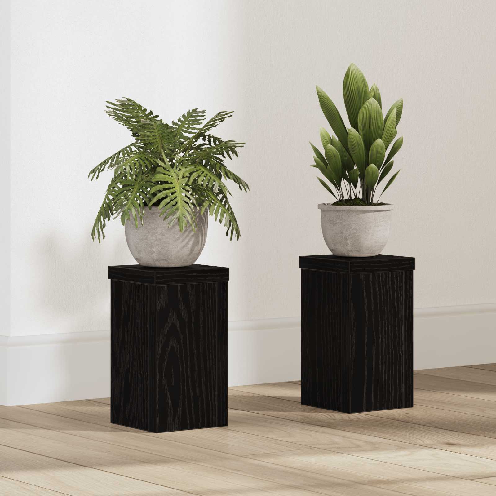 Schwarz-Eichen-Pflanzenständer Set von 2 Schwarz-Eiche Holz Schwarz-Eichen-Pflanzenständer Set von 2 Schwarz-Eiche Holz