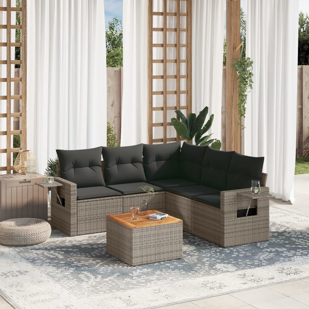 6-tlg. Garten-Sofagarnitur mit Kissen Grau Poly Rattan 6-tlg. Garten-Sofagarnitur mit Kissen Grau Poly Rattan