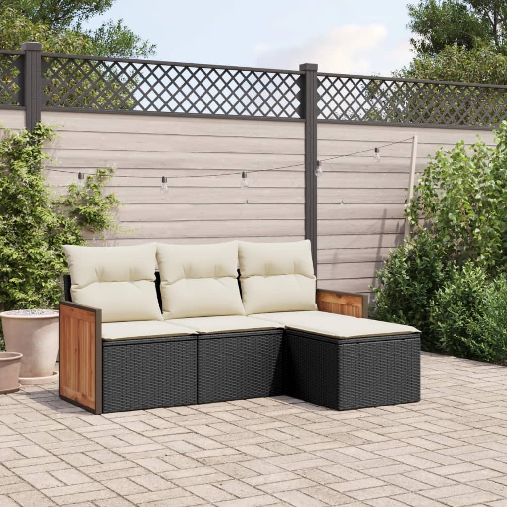 4-tlg. Garten-Sofagarnitur mit Kissen Schwarz Poly Rattan 4-tlg. Garten-Sofagarnitur mit Kissen Schwarz Poly Rattan