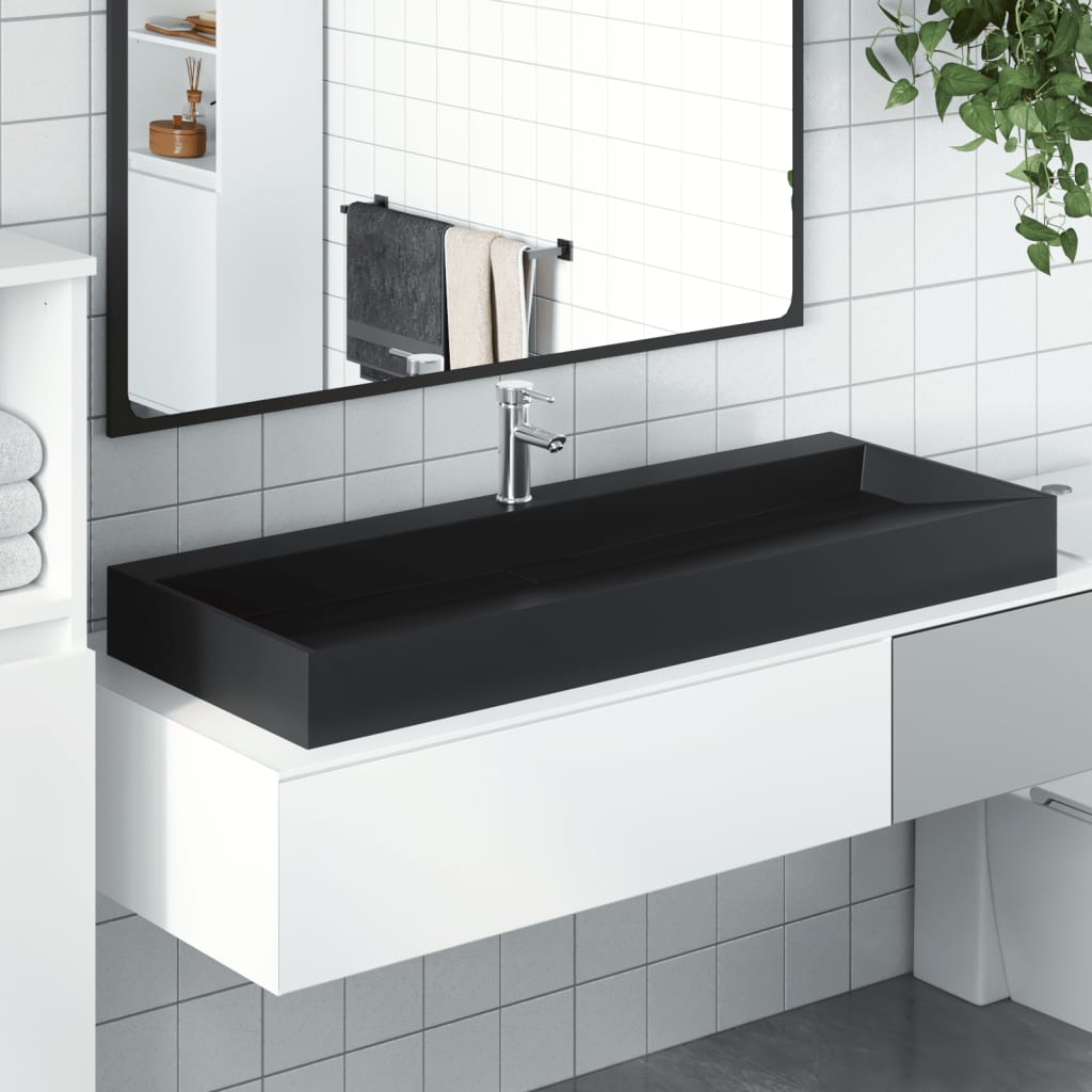 Waschbecken 120x46x11 cm Mineralguss/Marmorguss Mattschwarz Waschbecken 120x46x11 cm Mineralguss/Marmorguss Mattschwarz