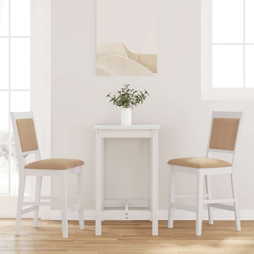 Barhocker mit Kissen 2 Stk. Weiß Massivholz Gummibaum Barhocker mit Kissen 2 Stk. Weiß Massivholz Gummibaum