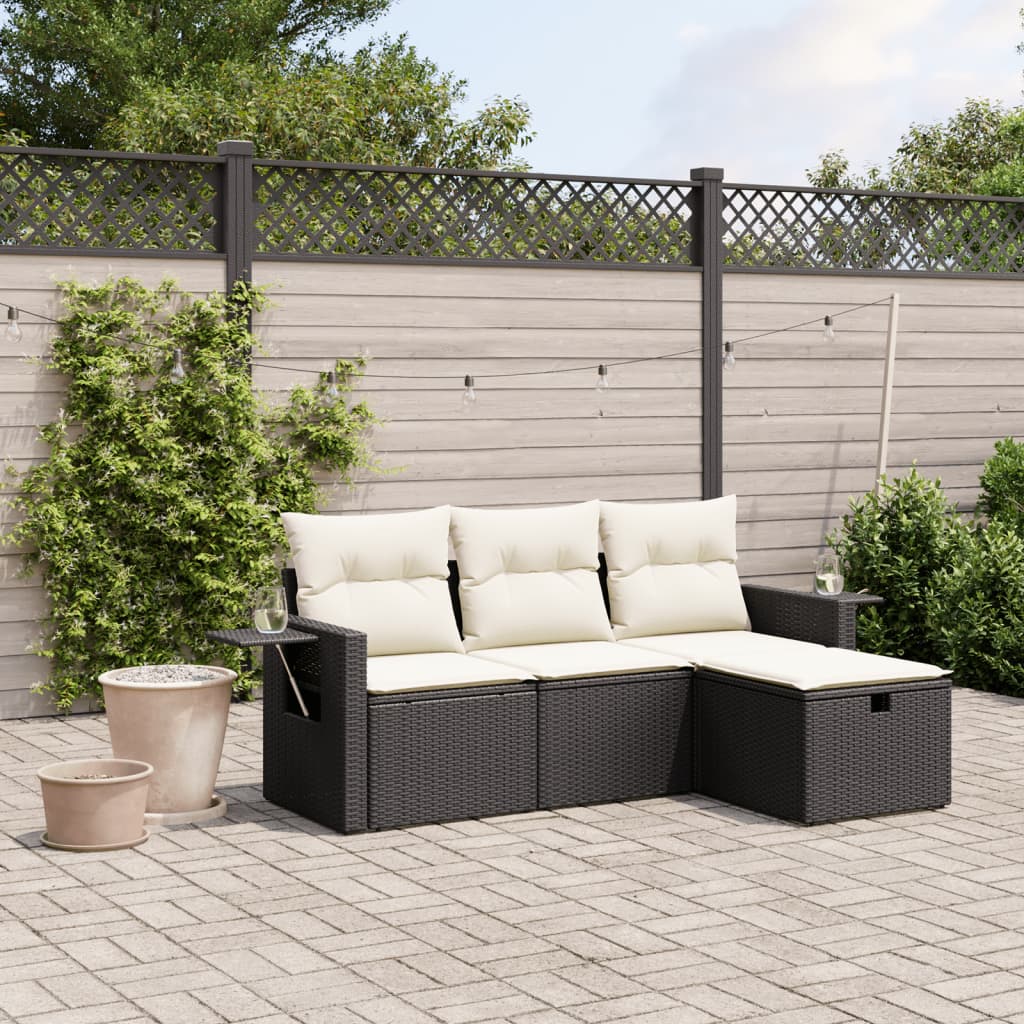 4-tlg. Garten-Sofagarnitur mit Kissen Schwarz Poly Rattan 4-tlg. Garten-Sofagarnitur mit Kissen Schwarz Poly Rattan