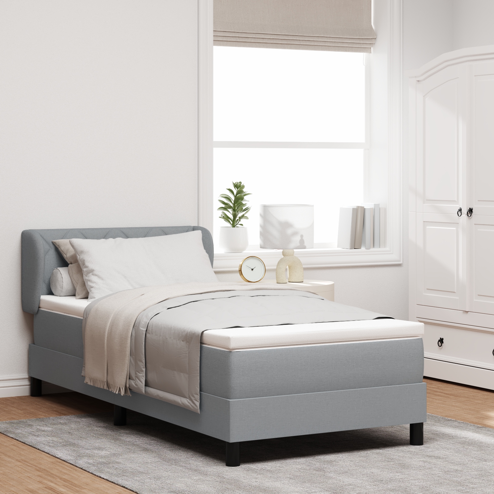 Boxspringbett mit Matratze Hellgrau 90x190 cm Stoff