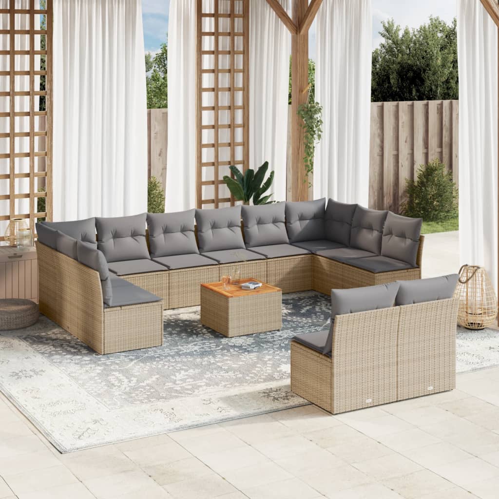 13-tlg. Garten-Sofagarnitur mit Kissen Beige Poly Rattan 13-tlg. Garten-Sofagarnitur mit Kissen Beige Poly Rattan