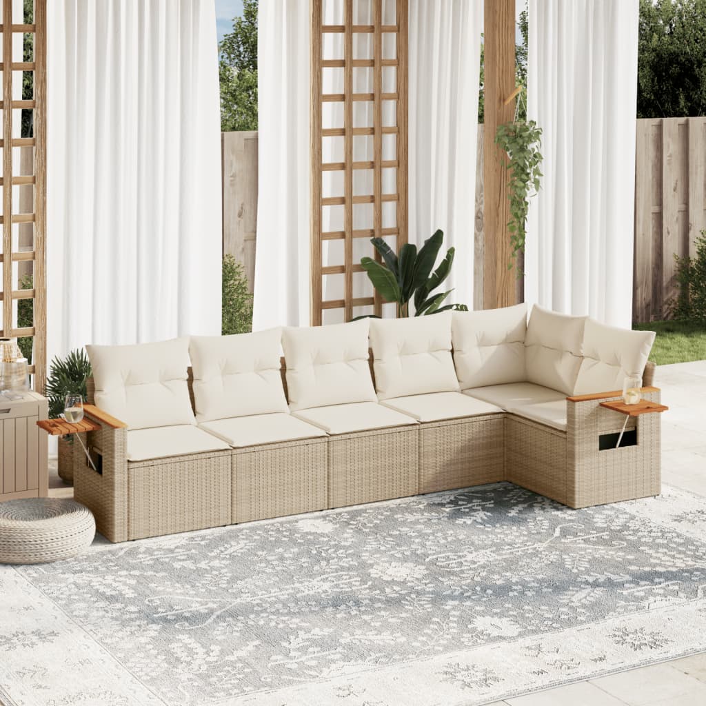 6-tlg. Garten-Sofagarnitur mit Kissen Beige Poly Rattan 6-tlg. Garten-Sofagarnitur mit Kissen Beige Poly Rattan