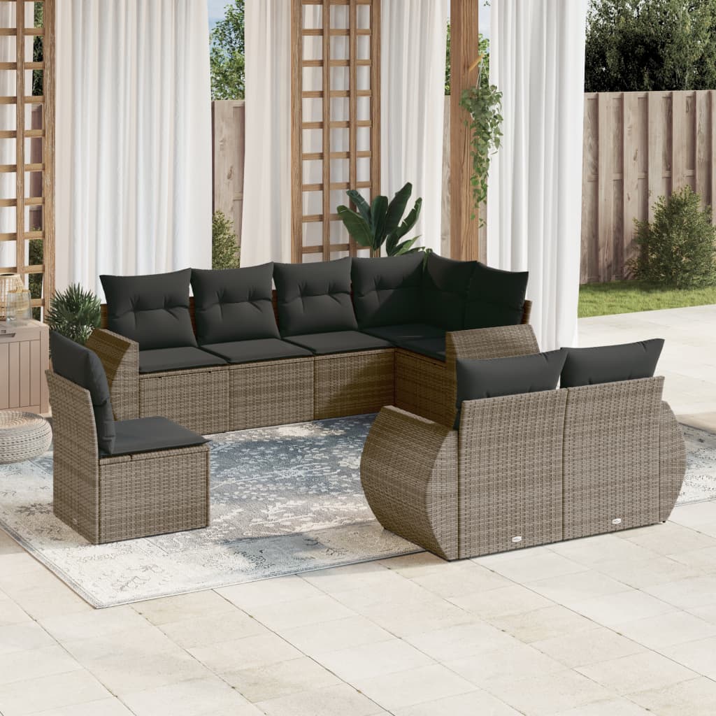 8-tlg. Garten-Sofagarnitur mit Kissen Grau Poly Rattan 8-tlg. Garten-Sofagarnitur mit Kissen Grau Poly Rattan
