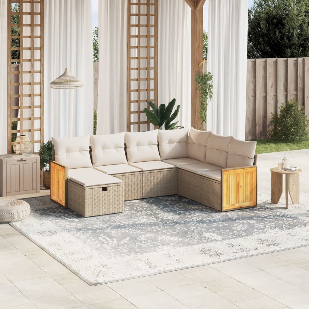 7-tlg. Garten-Sofagarnitur mit Kissen Beige Poly Rattan 7-tlg. Garten-Sofagarnitur mit Kissen Beige Poly Rattan