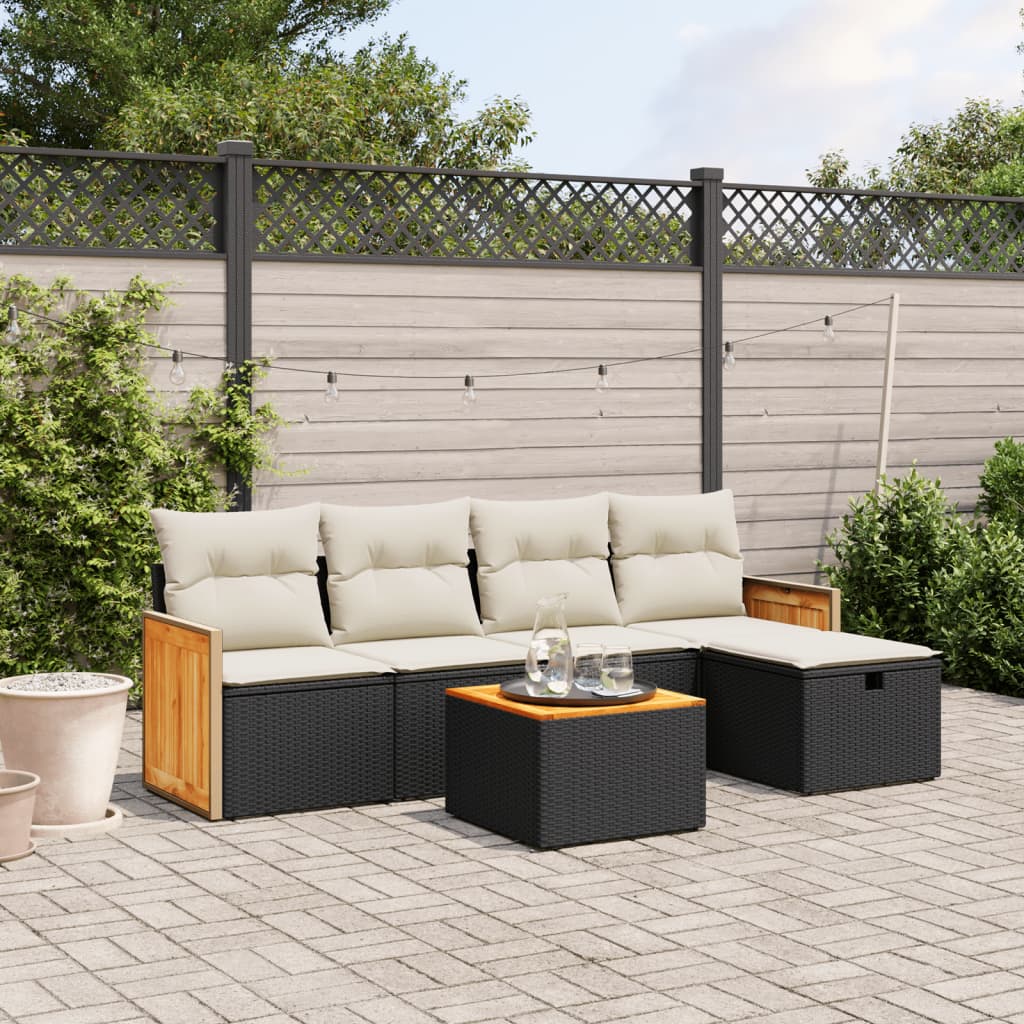 6-tlg. Garten-Sofagarnitur mit Kissen Schwarz Poly Rattan 6-tlg. Garten-Sofagarnitur mit Kissen Schwarz Poly Rattan