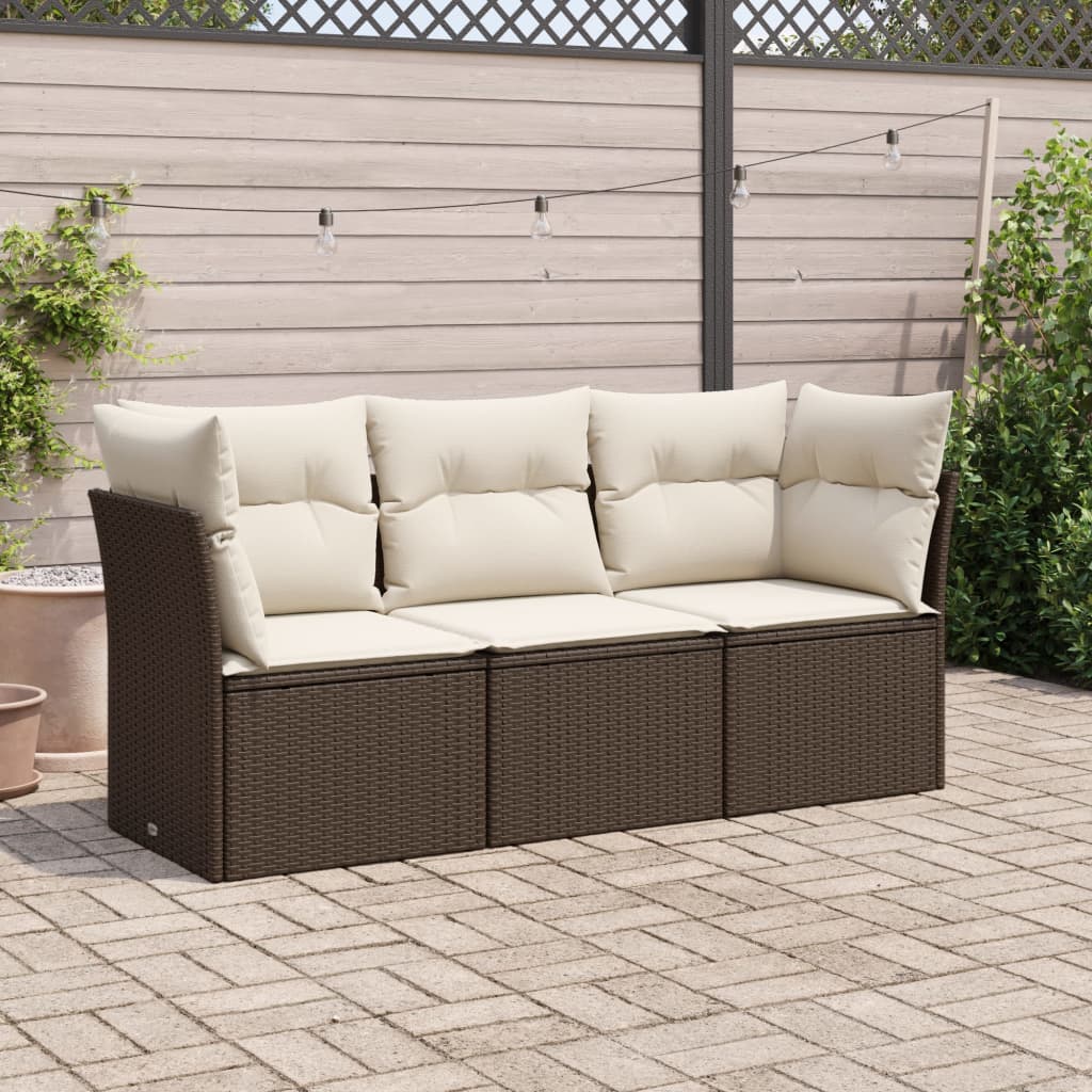 3-tlg. Garten-Sofagarnitur mit Kissen Braun Poly Rattan 3-tlg. Garten-Sofagarnitur mit Kissen Braun Poly Rattan