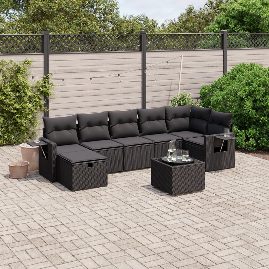 8-tlg. Garten-Sofagarnitur mit Kissen Schwarz Poly Rattan 8-tlg. Garten-Sofagarnitur mit Kissen Schwarz Poly Rattan