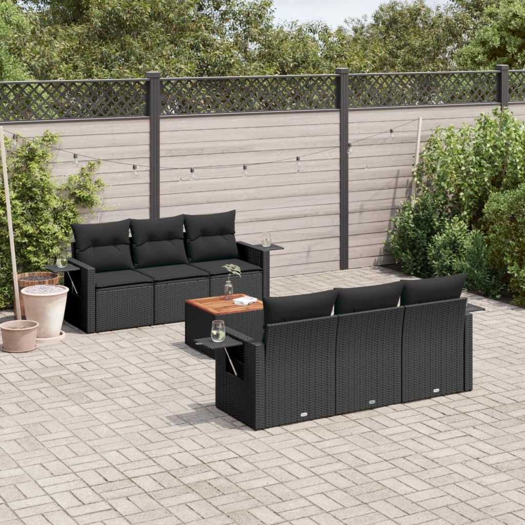 7-tlg. Garten-Sofagarnitur mit Kissen Schwarz Poly Rattan 7-tlg. Garten-Sofagarnitur mit Kissen Schwarz Poly Rattan
