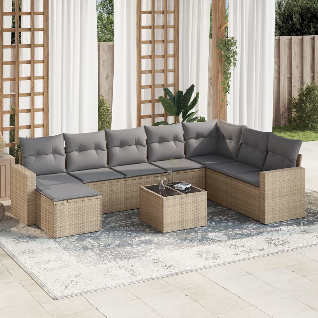 9-tlg. Garten-Sofagarnitur mit Kissen Beige Poly Rattan 9-tlg. Garten-Sofagarnitur mit Kissen Beige Poly Rattan